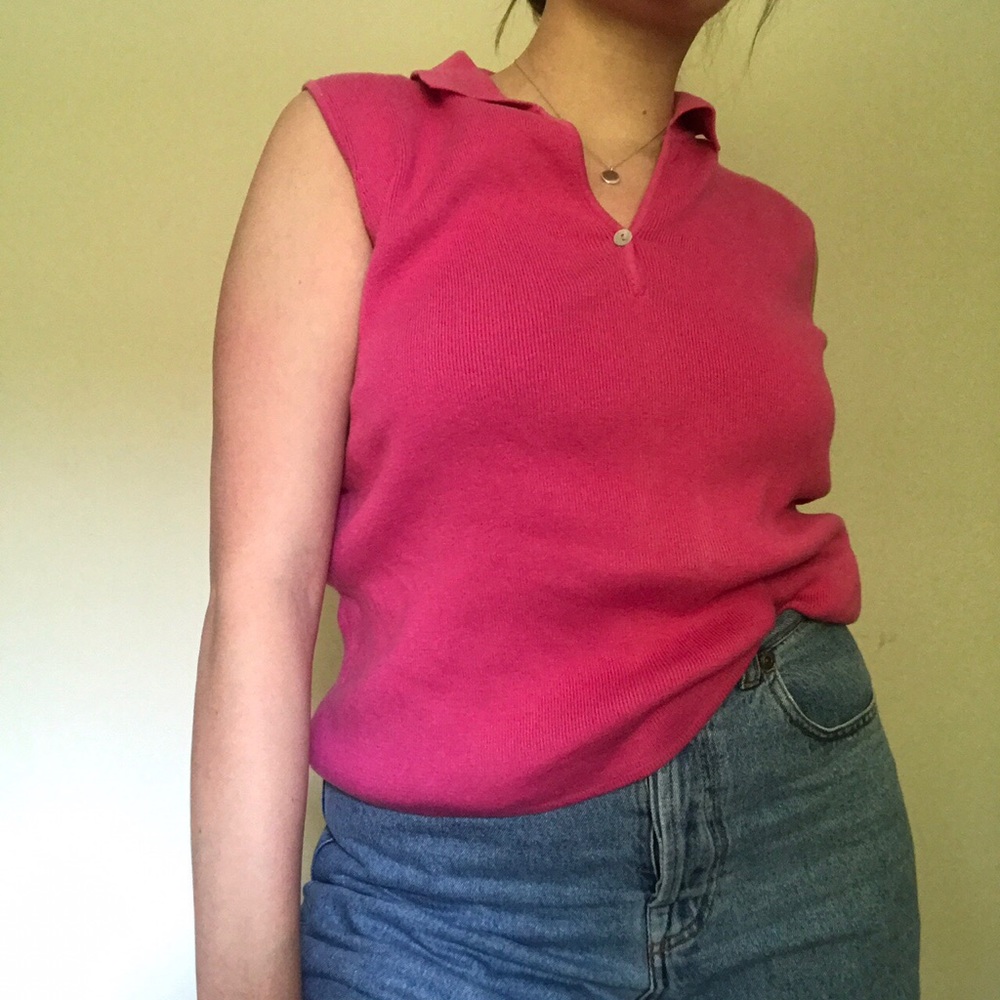 Knit collared pink vintage sleeveless top